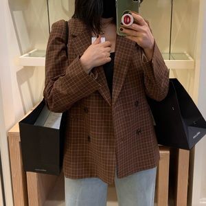 Sunday best oversized double-breasted plaid blazer